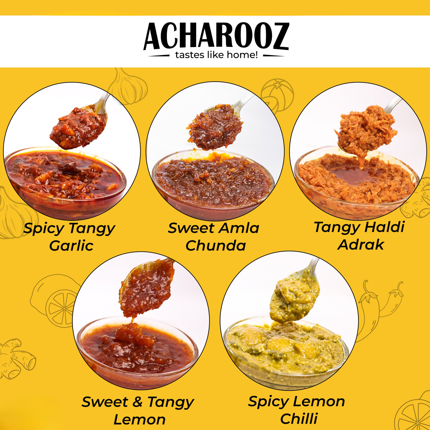 Acharooz Homemade 7 Pickles Jumbo Trial Pack – 7 Flavors x 100 g Each | Sweet, Spicy & Tangy Indian Pickles Assortment Combo