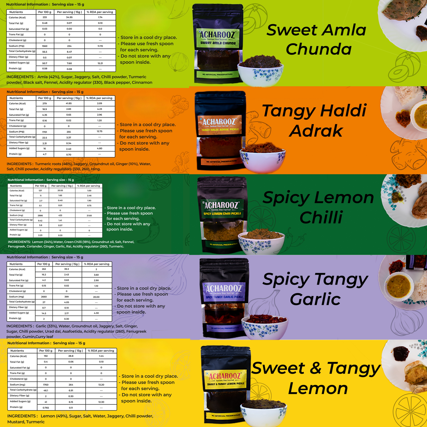 Acharooz Homemade 7 Pickles Jumbo Trial Pack – 7 Flavors x 100 g Each | Sweet, Spicy & Tangy Indian Pickles Assortment Combo